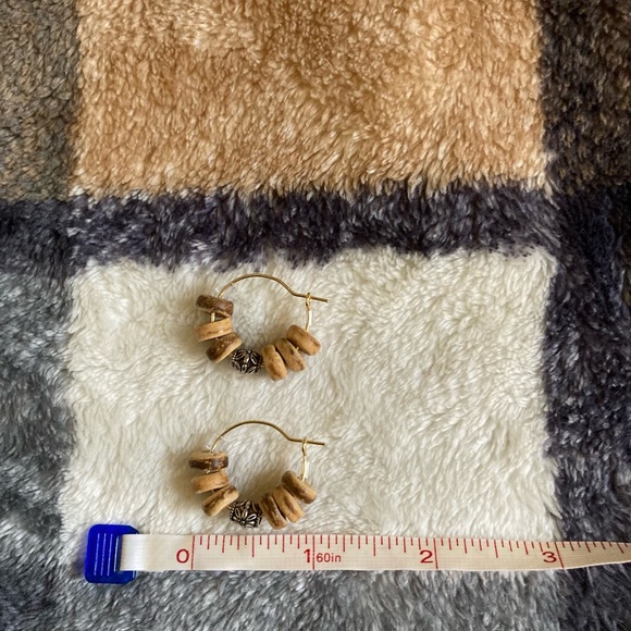 Coconut and Floral Silver Toned Bead Hoop Earrings - Picture 2 of 5